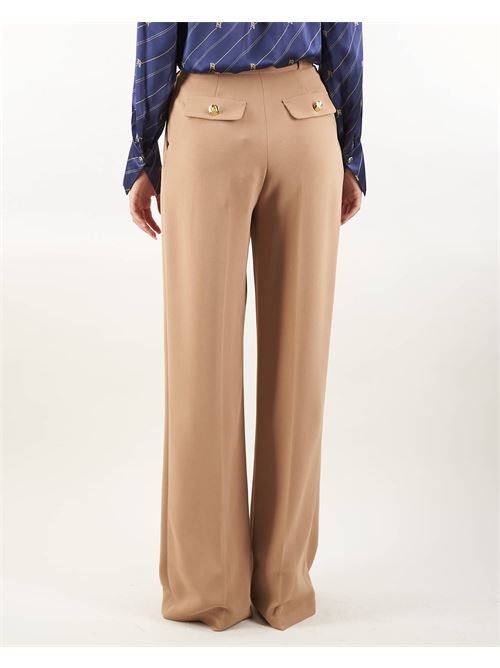 Straight trousers in woven crêpe fabric with emblem rivet Elisabetta Franchi ELISABETTA FRANCHI | Pants | PA02646E2032